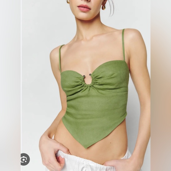 Reformation Tops - Reformation Sansa Linen Top - Green - Size 8